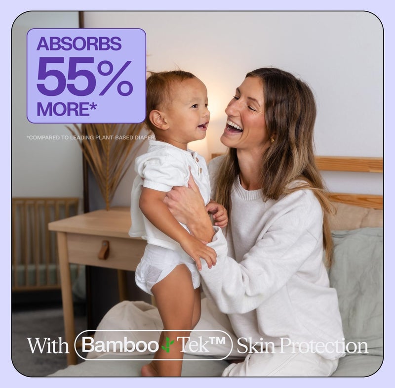 Freestyle حفاضات بامبو تيك – (المقاس 3) فائقة الامتصاص وغير سامة – حفاضات قابلة للتخلص للبشرة الحساسة – حفاضات فائقة النعومة (16-28 رطل) – 56 قطعة - Image 5